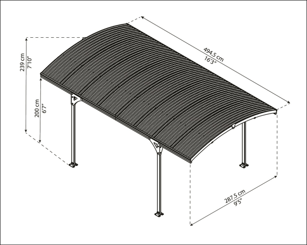 Palram-Canopia Carport ATLAS 5000 (288x495cm) Alu grau Polycarbonat grau
